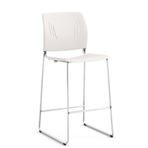 BAY 11 Bar-Height Polyurethane Stool with Footrest and Chrome Frame - Image 2