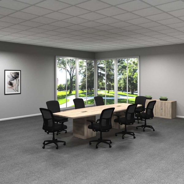 Cube base, boatshaped 12' conference table