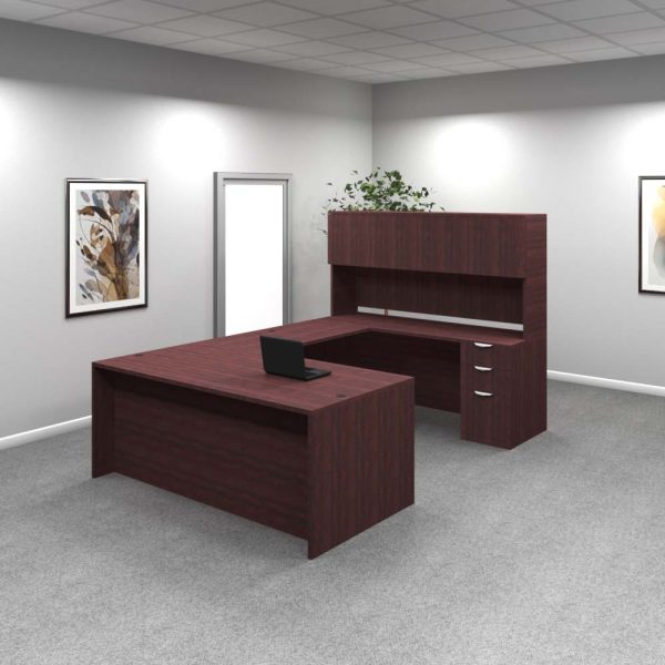 Rectangular U-Shape Desk #2 Mahogany front