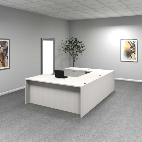 Rectangular U-Shape Desk #4 Acadia White front